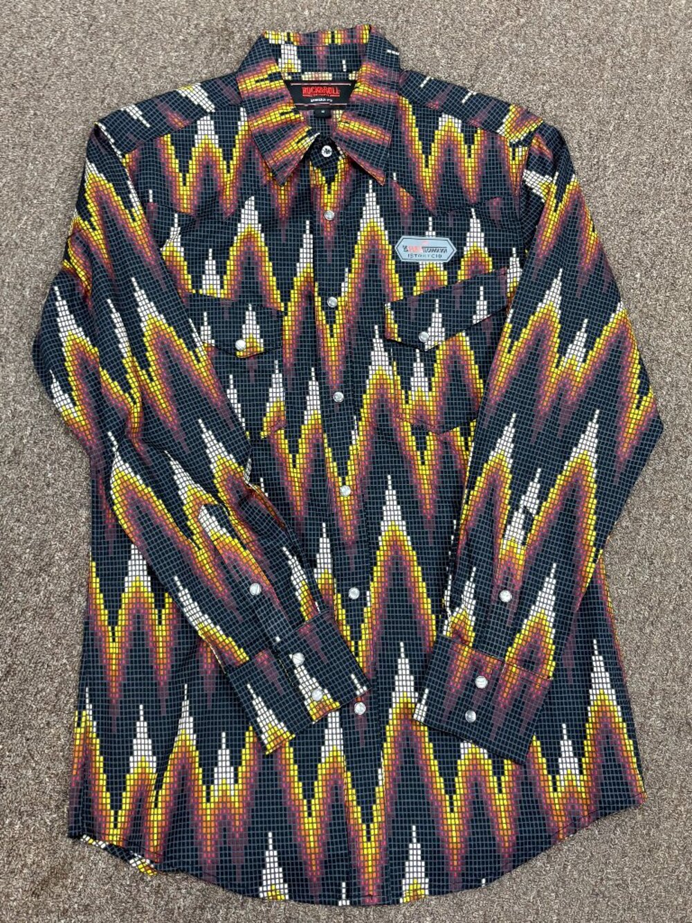 Rock & Roll Denim Men's Dale Brisby Black Digital Aztec Long Sleeve Snap Shirt